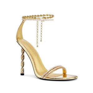 Jennifer Le - Rope Chain Sandal (Gold High Heels) w/ Crystal Accents, Sz. 42